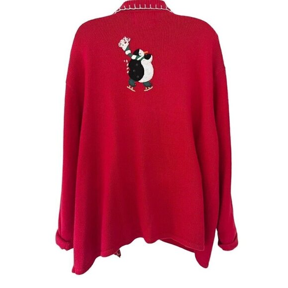 VTG Heirloom Collectibles Woman's Sz 22 / 24 Red Christmas Cardigan Penguins - Picture 3 of 10